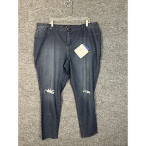 A3 Denim Womens Classic Skinny Jeans Plus Size 20W Blue Dark Wash Distressed